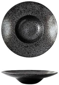 YOPI Vajilla de cerámica vintage, plato de sombrero de paja, plato de pasta for restaurante, hotel, plato hondo, plato de postre, plato de sopa(black)