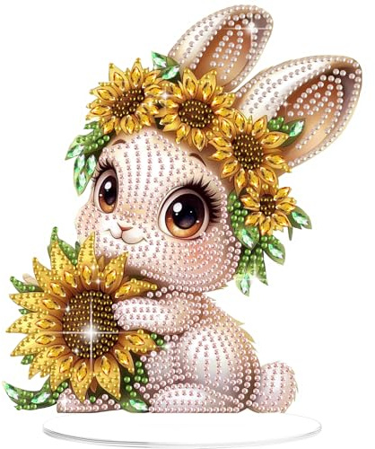 GHHKUD Kaninchen Diamond Painting Desktop Deko für Erwachsene Kinder, Tiere Diamond Painting Tischdekoration, 5D Diamant Painting Bilder, DIY Diamant-Malerei Deko für den Schreibtisch, Box Paket