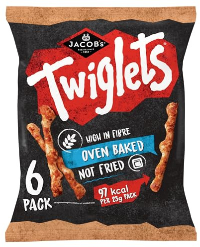 JACOB'S Twiglets Original Baked Snacks Multipack 6 x 23g, 138g | Light & Crunchy, High in Fibre, Zingy Taste, Suitable for Vegetarians