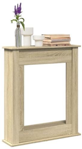 Homgoday Cornice per Camino Rovere Sonoma 75x20x87,5 cm in Truciolato, Cornice Camino, Camino da Pavimento con Cornice e Bruciatore, Accessori Camino, Cornice Legno