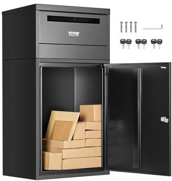 VEVOR Scatole per Consegna dei Pacchi per Esterni, Cassetta Postale da 909 mm per Pacchi con Serratura, Cassetta Postale in Acciaio Zincato con Design Antifurto, per Casa e Ufficio, Nero