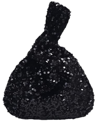 Anopo Small Wristlet Purses for Women Sequin Knot Bag Black