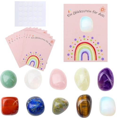 Sahoottie 10 Stück Glückssteine Set Bunte Glücksbringer Mutstein Einschulung Geschenk Kindergeburtstag Adventskalender Füllung Gastgeschenk für Taufe Wichtelgeschenk Polierter Trommelsteine