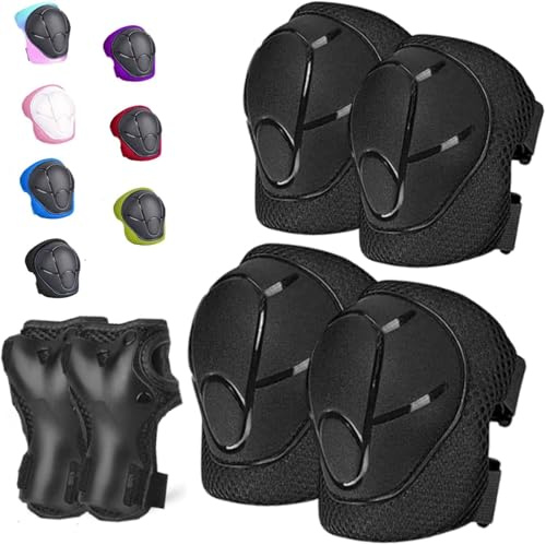Knäskydd för barn, set med 6 justerbara knäskydd armbågsskydd, handledsskydd, inlines, skyddsset för rullskridskor, löparcyklar, cyklar och