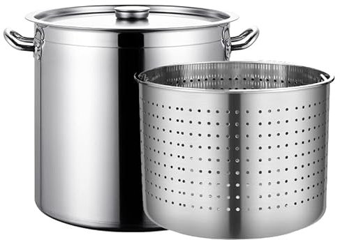 Marmite en Acier Inoxydable Robuste 27QT/45QT/63QT Grande marmite à écrevisses, Fruits de mer, friteuse à Dinde avec passoire pour la Maison et l'extérieur, 35 x 35 cm
