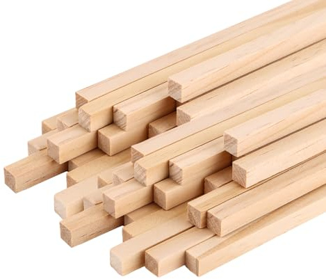 FWEEK 60 Stück Quadratische Holzstäbchen, 0.8 x 0.8cm-30cm Lang Holzstäbe zum Basteln, Holzleisten Kantholz für Heimwerker Schnitzen Basteln DIY Handwerk