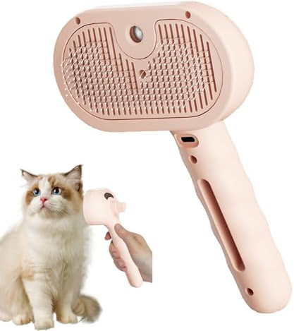 Felanis 3-in-1 Fellbürste Mit Sprühnebel Katzenbürste Mit Dampfbürste Für Katzen Und Hunde, Für Antistatik Und Knotenfest Haarentfernung HaustierbüRste,Tierpflegebürste (Rosa 1 Stück)