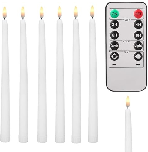 KARELLS Set Di 6 Candele A Led A Lunga Durata, Senza Fiamma, Candele Avorio Coniche Con Telecomando E Batterie, Ricaricabili, Bianche, Decorazione Per Natale, Matrimoni, Feste, Banchetti (2×27.5Cm)