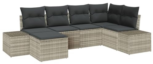 vidaXL 6-delad trädgårdsoffa set med kuddar Ljusgrå Poly Rattan