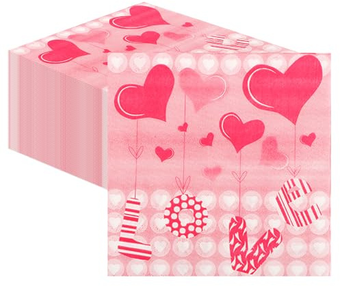 80 Stück Servietten Herz Rosa - Verfügbar für Valentinstag, Hochzeitsempfänge und romantische Abendessen