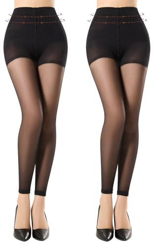 MANZI Feinstrumpfhose Damen Ohne Fuss 30 Den Leggings Bauchweg Strumpfhose | Matt Nylon Shape Strumpfhosen ohne fuss,feinstrumpfleggings damen 2 Paar,Schwarz Hautfarben