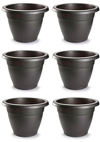 Acan Tradineur - Pack de 6 Macetas Redondas Terracota - Fabricado en Plástico -Macetero Apto para Exterior e Interior, hogar - Ø 35 cm - Color Antracita