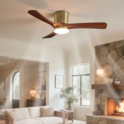 Pilanp Nordic Ceiling Fan With Light Indoor Quiet Ceiling Fans Walnut Wood Blades, 6 Gear Wind Speed Remote Ceiling Fan Lights For Living Room Dining Room Bedroom
