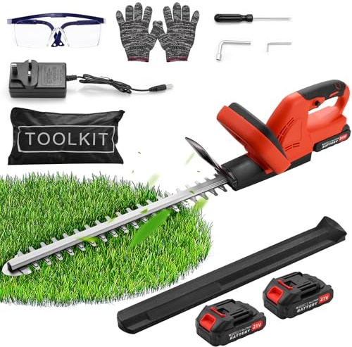 Akku-Heckenschere,Garten Akku-Heckenschere,Elektrischer Heckentrimmer,51 cm Schwertlänge,17mm Zahnabstand, inkl.2 Akkus 1,5 Ah& Ladegerät,ergonomischer Griff,effizienter & präziser Schnitt