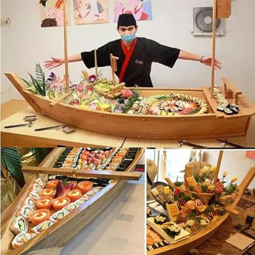 Grand plateau de service en bois idéal pour les sashimis, les fêtes de fruits de mer, les restaurants et la maison, assiette à sushi parfaite pour le divertissement et la présentation