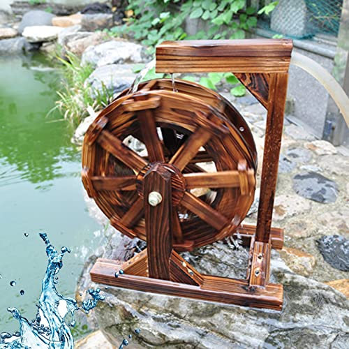 Fontana in legno a forma di ruota d'acqua, stile vintage, rustico, ornamentale per interni ed esterni, giardino, patio, balcone, cortile, portico, decorazione per laghetto