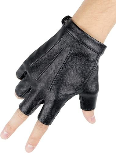 Philicoco Black PU Leather Fingerless Gloves for Men, Half Finger Driving Gloves with Touchscreen Design, Adjustable Snap Wrist Gloves for Cosplay, Cycling, Gym and Daily Wear(M)