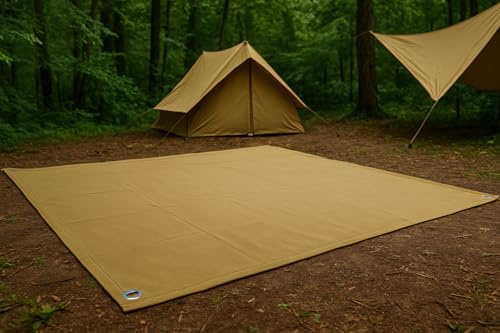 Heavy Duty Canvas Tarp for Camping & Outdoor Shelter – Waterproof Groundsheet & Tent Cover – Durable Breathable Tarpaulin for Hiking, Travel, Rain Protection (Multiple Sizes) (Khaki Tan, 7 x 10 ft)