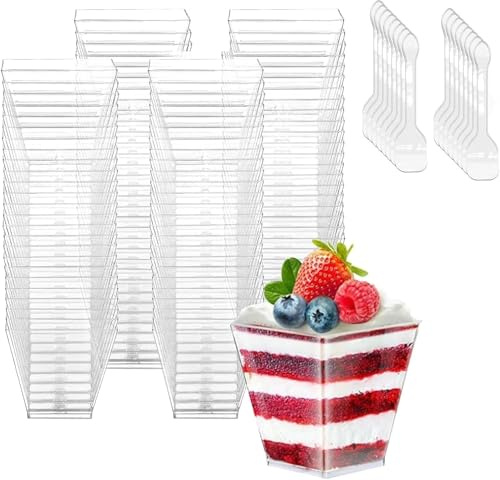Woobroo Dessert Cups, 50 Pack 4Oz/120ml Mini Dessert Pots Reusable Clear Hard Plastic for Puddings,Mousses,Parfaits,Tiramisu