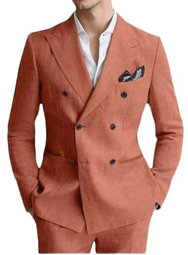 Botong Completo doppio petto da uomo in lino 2 pezzi leggero smoking blazer pantaloni set Prom Suit