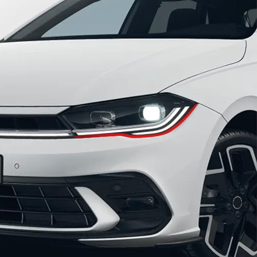 Devil Eye® Scheinwerferfolie rot Zierstreifen Dekor Dekorleiste Folie Flexibel für Scheinwerfer Kfz Auto Zubehör Selbstklebend KX004 (Kompatibel mit VW Polo ab 2024)