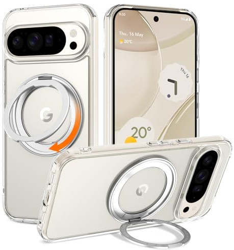 Telaso Magnetic Case for Google Pixel 10 Pro XL Case with 360° Rotatable Ring Stand, [Compatible with MagSafe] Slim Shockproof Protective Phone Cases for Google Pixel 10 Pro XL 6.8, Clear