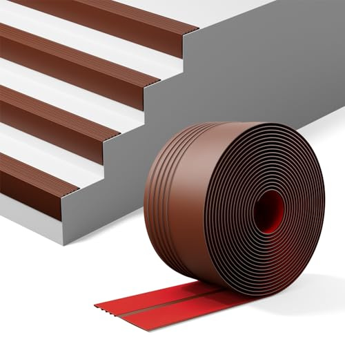 INMOZATA Stair Edge Trim, 20FT Vinyl Stair Nosing, Non-Slip Rubber Stair Nose for Indoor & Outdoor, Waterproof & Self Adhesive, Brown