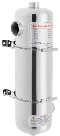 KigerNee Pool-Wärmetauscher für Schwimmbad mit 60kW Edelstahl, kompakt 48cm Länge, effizienter Betrieb für Pools, Spas und Solarthermie​ - 13x48cm Vertikal/Horizontal Montage