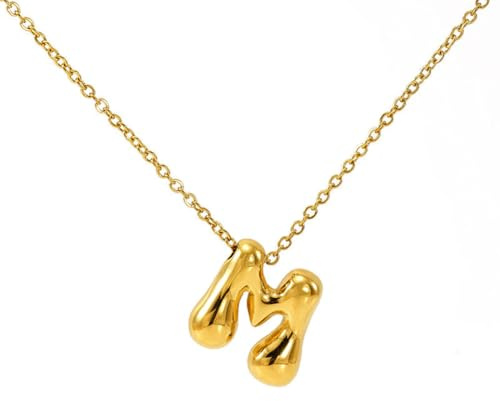 OAKKY Collana Lettera a Bolle da A a Z per Donne Spessa Oro Ciondolo Iniziale Pallone Collane Carino Trendy Gioiello Alfabeto Charm Lettere M