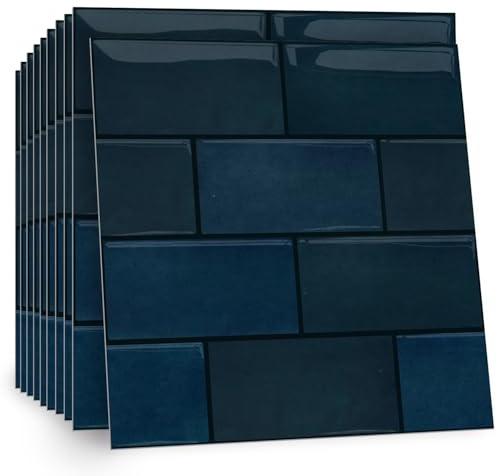 Celestdeco 2D Navy Blue Self Adhesive Wall Tiles,10 Sheet Peel and Stick Tiles for Bathroom and Kitchen,Waterproof Adhesive Wall Tiles and Bathroom Tile Stickers 30x30cm