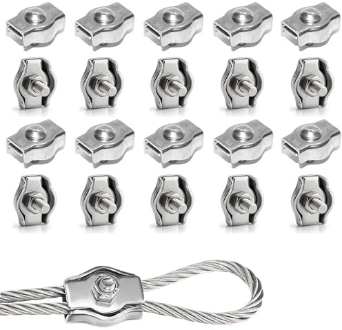 Rshuhx M2 20pcs Wire Rope Clip Clamp 304 Stainless Steel Cable Clip Wire Rope Cable Clamp for Rigging Ropes and Tension Cable Garden Tensioning Awning Fixed Clothesline Tensioner