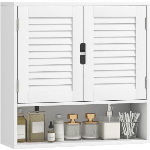 HOMCOM Bathroom Cabinet Wall Storage Shelves 60 x 20 x 60 cm White | Wall Mounted, Adjustable Shelves, Toilet Storage Cupboard, Bathroom, Living Room