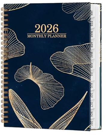 Monatsplaner 2026 – Termin-Organizer, 2026 Planer-Notizbuch, wöchentliche und monatliche Registerkarten mit Daten, Blumenlayout, große Blöcke, geeignet für akademisches Studium, Büro, Arbeit, Lehrer