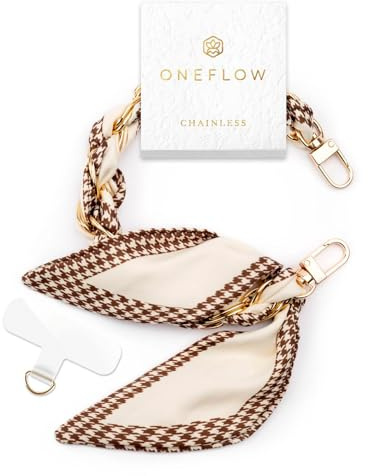 ONEFLOW Mobile Phone Pendant for Wrist, Universal Mobile Phone Chain, Short Hand Strap, Removable Scarf Mobile Phone Strap for Cases, Pendant Chain with Carabiner for All Mobile Phones, Chainless Silk