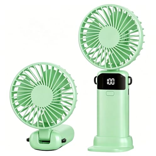 Ventilador de Mano, Mini Portátil Ventilador Portátil de Mano con Pantalla LED Ventiladores Plegable de Escritorio USB Ventiladores Portátils 5 Velocidades para Verano,Oficina,Dormitorio,Viajes(Verde)