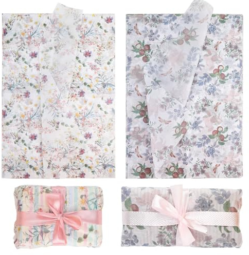 100 ark sidenpapper, 35 x 50 cm sidenpapper förpackningsmaterial, 2 mönster sidenpapper för färgglad förpackning och dekoration av födelsedagar, bröllop, fester och vardagliga pysselprojekt
