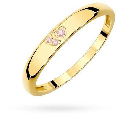 MARKO Goldring Damen 333 Echtgold mit Zirkonia – romantischer Doppel Herz Ring aus 8 Karat Gold – goldener Ring mit Stein, Geschenk für Frauen, Herzring in Rosa, Blau oder Hellblau