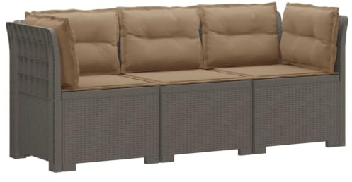 vidaXL 3-sits trädgårdsoffa med kuddar Rattan-look PP Ljusgrå