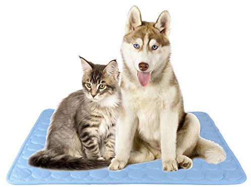 SAFLYSE Haustier-Matte Kühlkissen Hunde kühlmatte für Katzen und Hunde aus Baumwolle Nicht Giftig Blau L