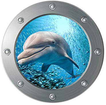 3D Sea Life Wandaufkleber Delfin U Boot Fenster Fliesenaufkleber Unterwasser Welt Fliesensticker Wandtattoo Bullauge Deko für WC Bade Wohnzimmer Schlafzimmer