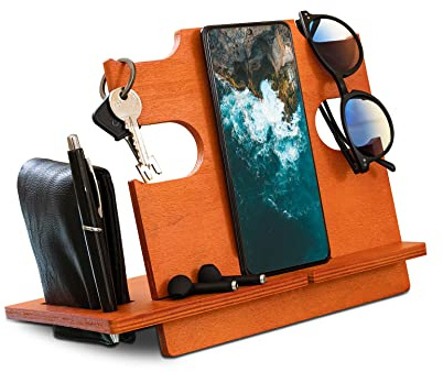 LAC EVERYTHING EVERYWHERE Docking Station Holz - Nachttisch Organizer Männer Geschenk - Geschenk Papa Geburtstag, Gifts for Men | Kirschfarbe