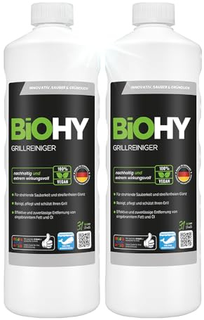 BiOHY Grillrengörare (2 x 1l flaska) | Rengöringsmedel för kol, gas och elektriska grillar Aktivt skum mot bränt fett och olja (Grillreiniger)