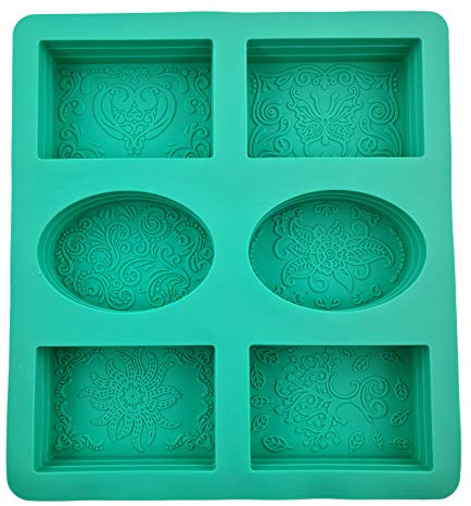Seifenprofis Silikonform (6 Hohlräume mit Muster) Seifenform Rechteckig Oval mit Muster - Badebomben DIY Handgemachte Seife