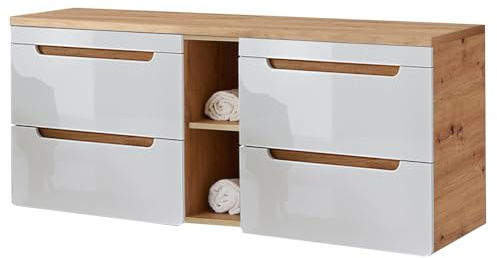 Lomadox Waschtischunterschrank 141 cm mit 4 Auszügen LUTON-56 in Hochglanz weiß B/H/T ca. 141/61,5/46 cm