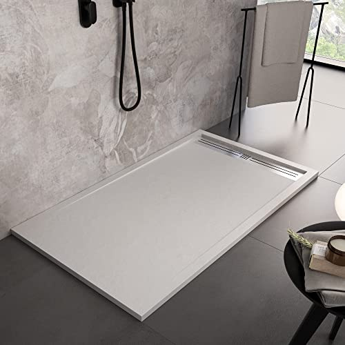 OLIMPO DOCCE - Piatto doccia in marmoresina bianco con scarico laterale griglia inox | Piletta Gratis STAR RELAX - 80x180