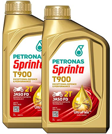 Petronas Kit 2X Sprinta Olio Motore 100% Sintetico per Moto e Scooter 2 Tempi T900-2 Confezioni da 1 Litro