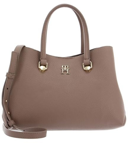 Tommy Hilfiger Damen Umhängetasche TH Emblem Small Satchel mittelgroß, Braun (Oat Milk), Einheitsgröße