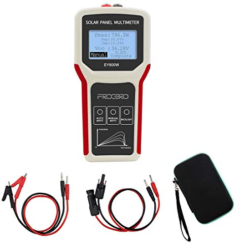FROGBRO Testeur de panneaux solaires Multimètre panneau photovoltaïque, EY800W avec écran LCD ultra clair, Outil de dépannage de tension de circuit ouvert MPPT intelligent pour les tests solaires PV