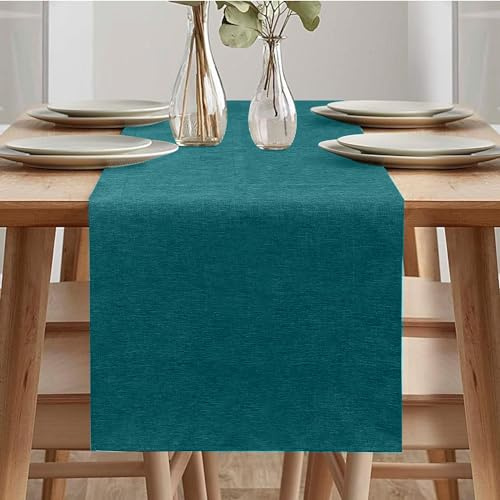 Runner da tavolo primaverile moderno, lavabile, effetto lino, impermeabile, per sala da pranzo, feste, vacanze, decorazione, colore: verdeazzurro, 40 x 180 cm