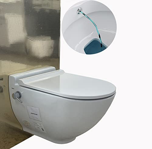 Bien THOR EASY Taharet Randlos Dusch Hänge Wand WC Bidet Toilette integrierter Kalt&Warm Ventil Mischer Armatur Soft-Close Deckel Spülrandlos, Absenkautomatik, Shattaf
